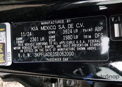 2025 Kia K4 Ex из США, поврежденный, VIN 3KPFU4DE3SE062000